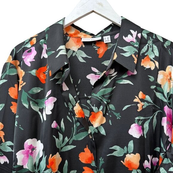 SUSAN GRAVER Satin Blouse Plus Size 2X Black Floral Long Sleeve Womens Top NWOT - Picture 4 of 11